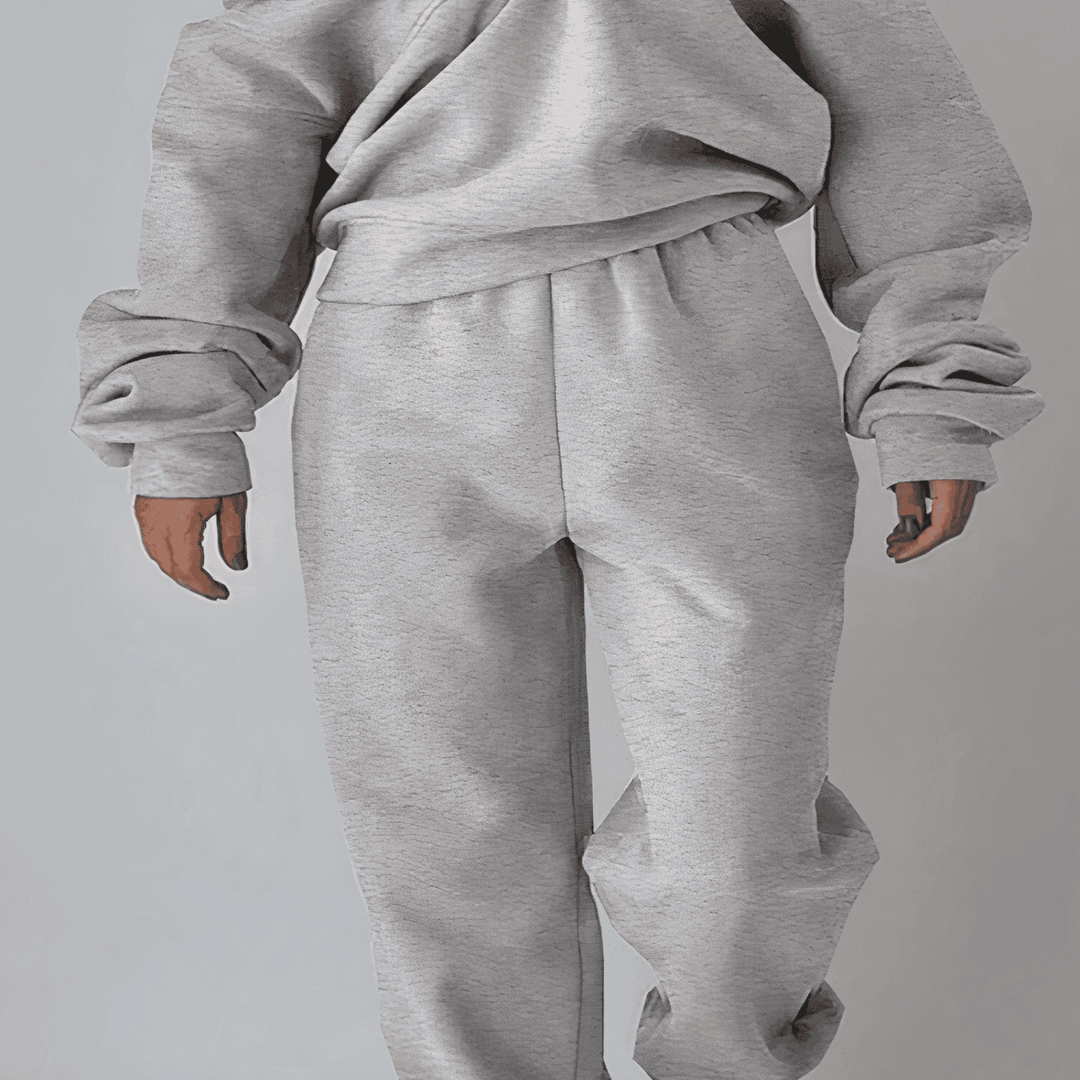 Grauer Damen-Sweatshirt und Jogginghose Set, bequem, Freizeitkleidung, Baumwolle.