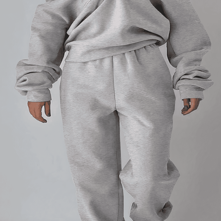 Grauer Damen-Sweatshirt und Jogginghose Set, bequem, Freizeitkleidung, Baumwolle.