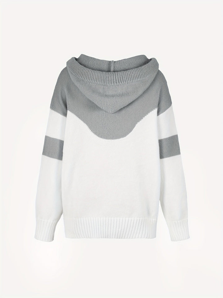 Grauer und weißer Kapuzenpullover, gestreift, aus Baumwolle, modisch, bequem, für Damen.