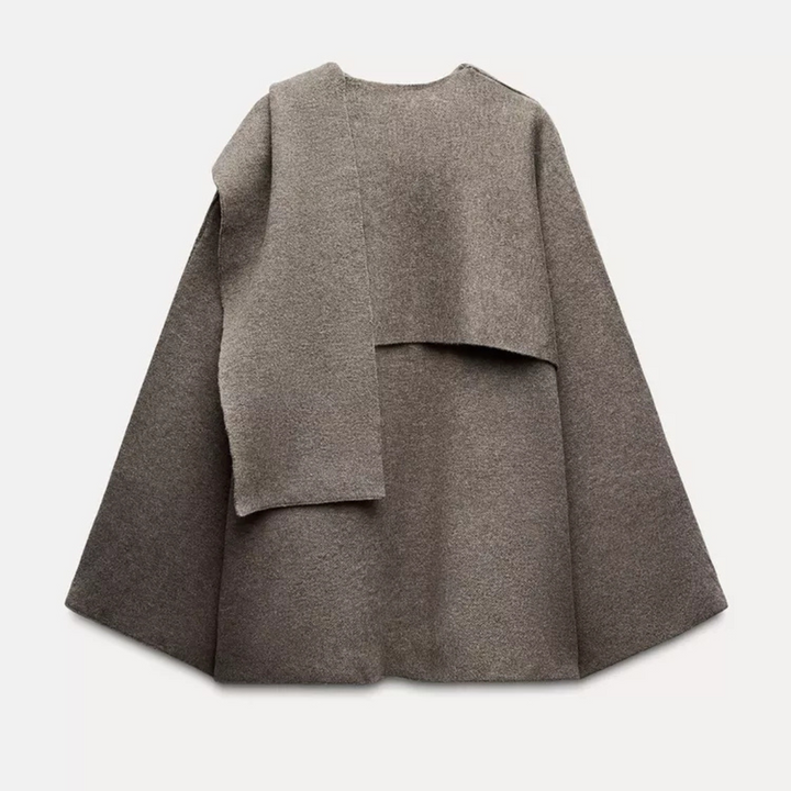 Grauer Wollmantel für Damen, elegantes Design, Herbstmode, warm und stilvoll.