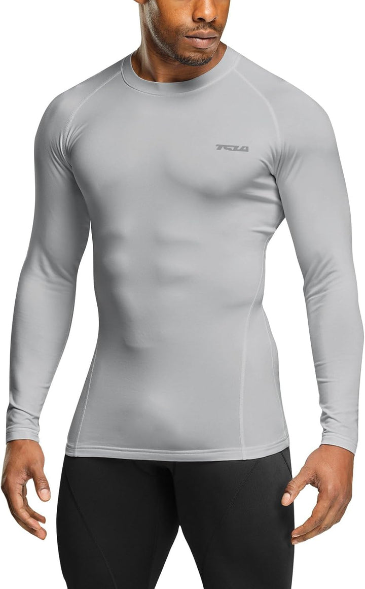 Graues Herren-Kompressionsshirt, langärmelig, atmungsaktiv, ideal für Sport und Fitness.