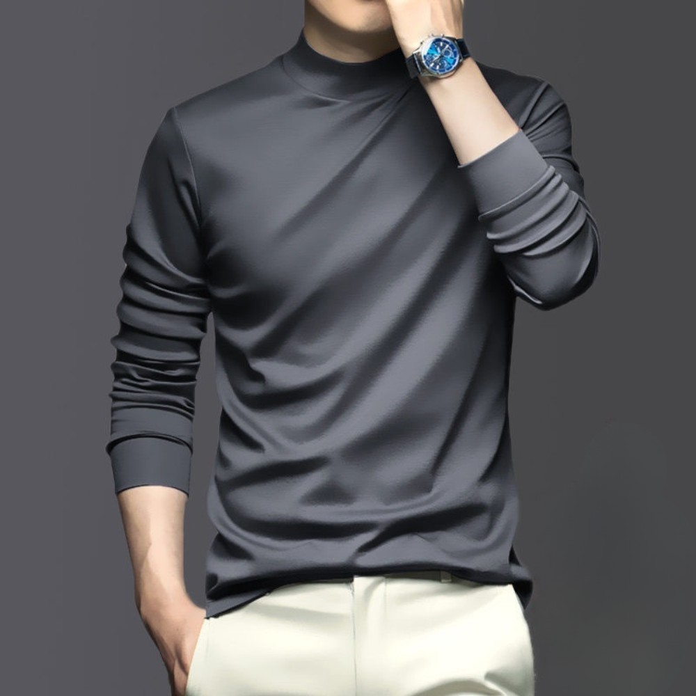 Graues Herren-Langarmshirt, elegant, modern, aus Baumwolle, ideal für Freizeit und Büro.