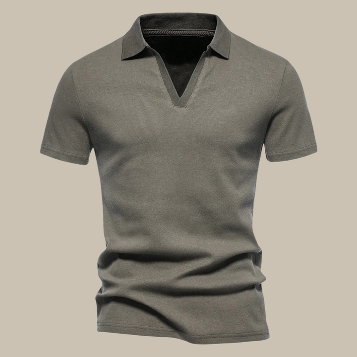 Graues Herren-Poloshirt aus Baumwolle, kurzärmelig, klassischer Kragen, Freizeitmode.