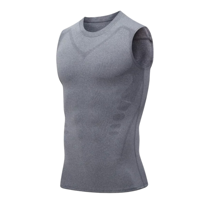 Graues ärmelloses Herren-Kompressionsshirt, atmungsaktiv, Sportbekleidung, Fitness-Top.