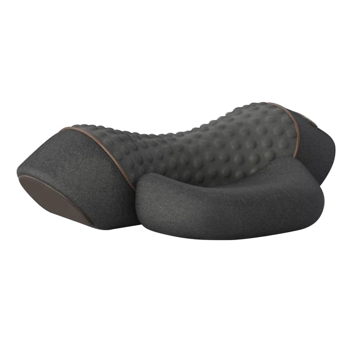 Graues ergonomisches Nackenkissen, Memory-Schaum, Massagefunktion, Entspannung, Komfort.