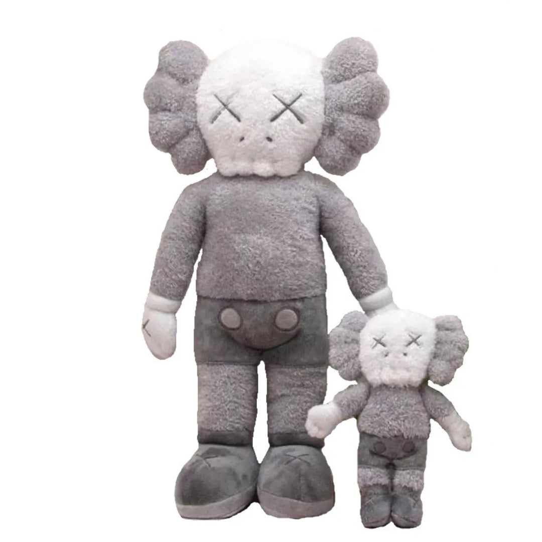 Graues Plüschspielzeug-Set, große und kleine Figur, weiches Material, Kinderzimmer-Dekoration.