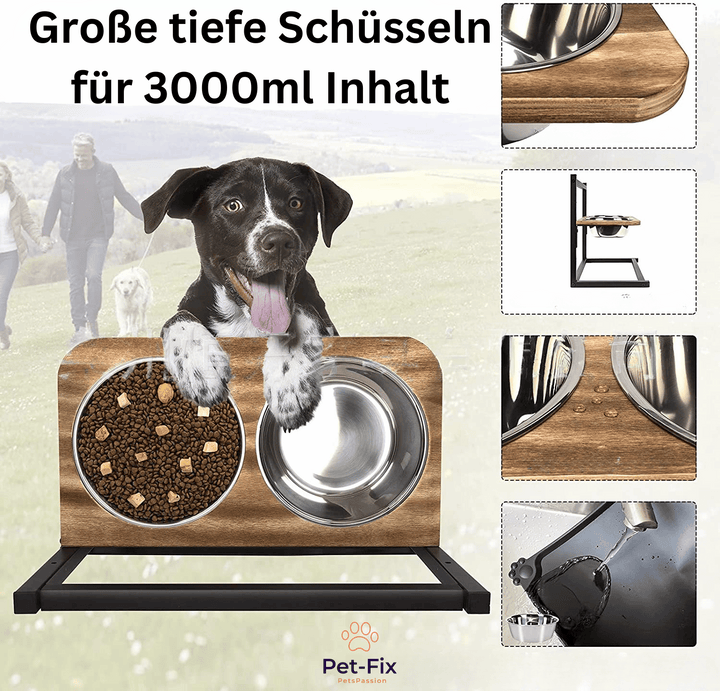 Große tiefe Hundenäpfe aus Holz für 3000ml, Futternapf und Wassernapf, robust und stilvoll.