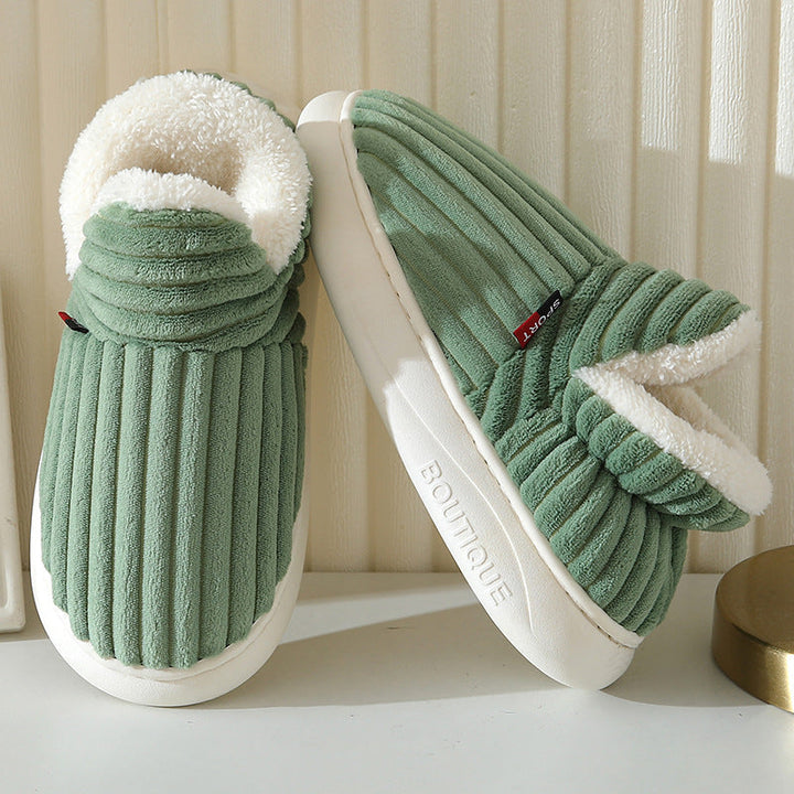 Grüne Baumwoll-Hausschuhe für Damen und Herren, warm, rutschfest, ideal für Winter.