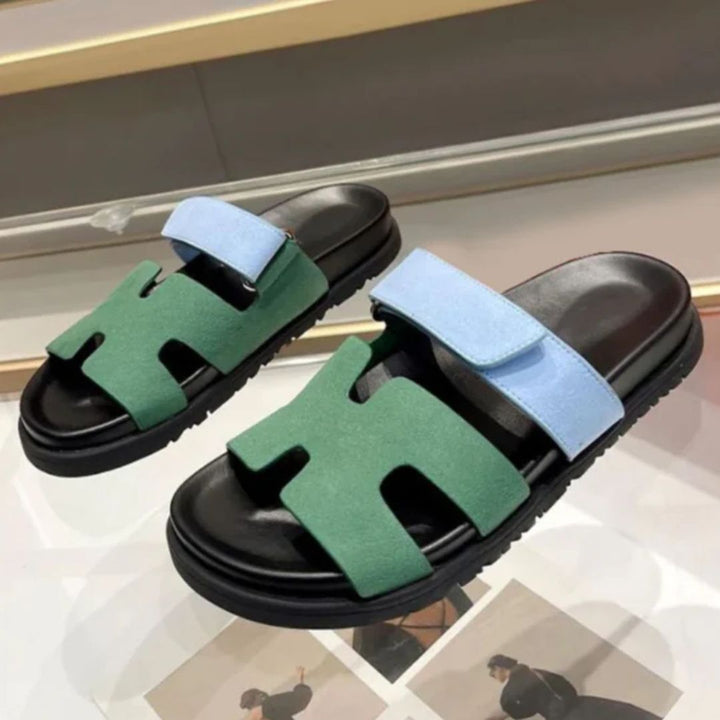 Grüne und blaue Sandalen, Herren, Leder, rutschfest, modisch, bequem, Sommermode.