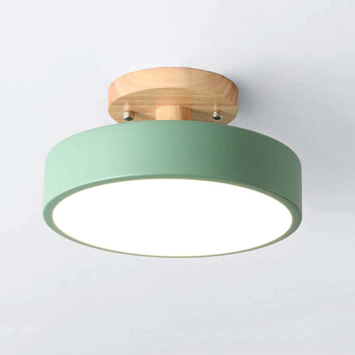 Grüne Deckenleuchte aus Holz, moderne LED-Lampe, skandinavisches Design, energiesparend.