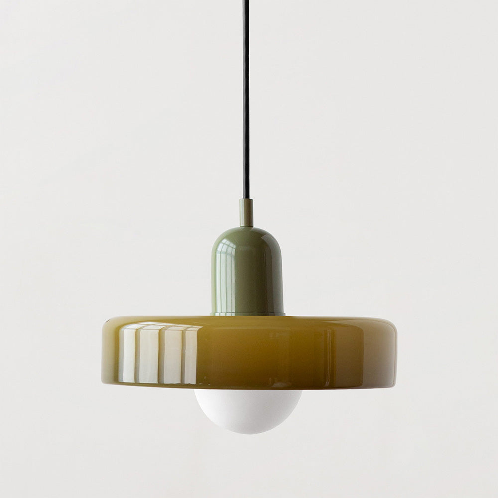 Moderne grüne Pendelleuchte aus Glas, 25 cm, minimalistisches Design, Innenbeleuchtung.