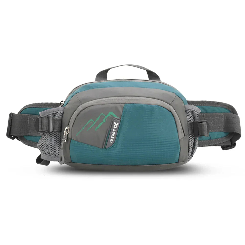 Grüne Bauchtasche, wasserdicht, mit Reißverschluss, ideal für Outdoor-Aktivitäten.
