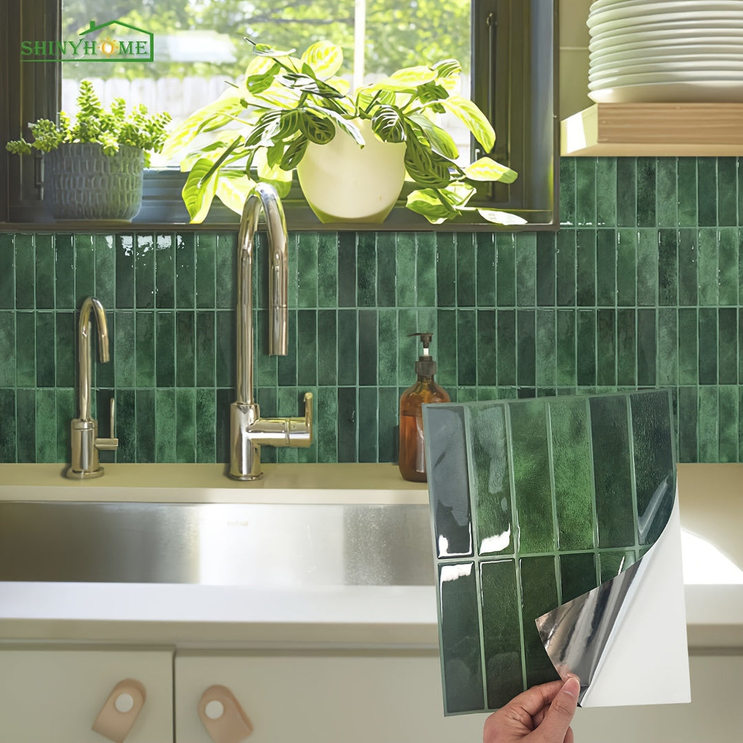 Grüne Fliesenaufkleber Küche, glänzend, selbstklebend, wasserfest, modernes Design.