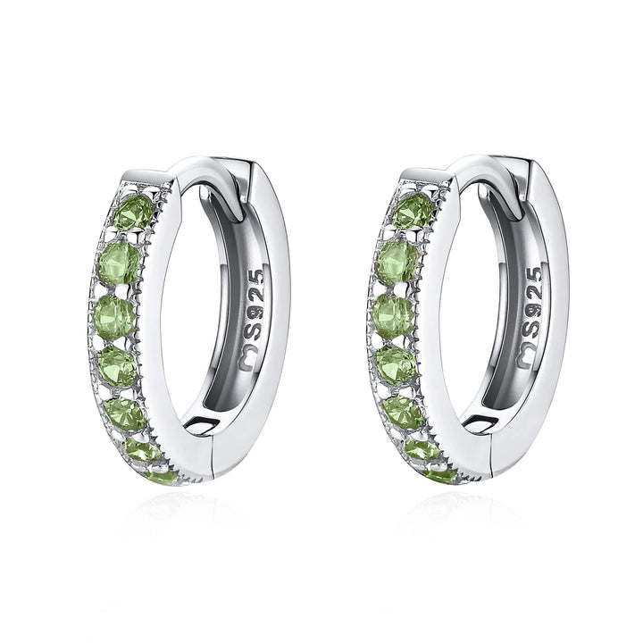 Silberne Creolen mit grünen Edelsteinen, 925 Sterling Silber Ohrringe, eleganter Schmuck.