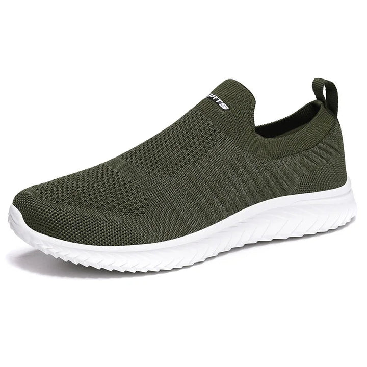 Olivgrüner Sneaker aus Strickstoff, rutschfeste Sohle, atmungsaktiv, für Herren.