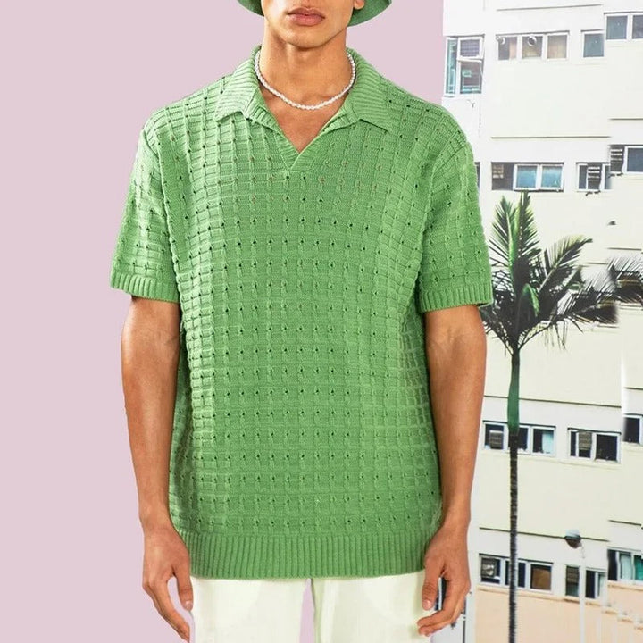 Grünes Herren-Poloshirt aus Baumwolle, Kurzarm, gestrickt, modisch, Sommerkleidung.