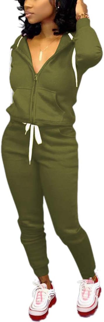 Damen Jogginganzug, olivgrün, Kapuzenjacke mit Reißverschluss, Freizeitmode, bequem.