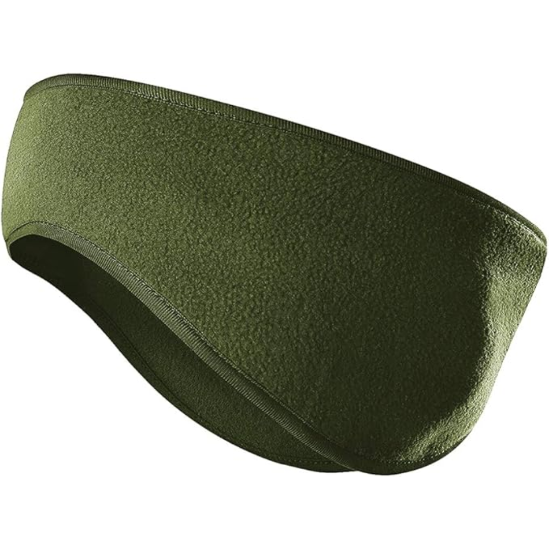 Olivgrünes Fleece-Stirnband, warm, weich, ideal für Outdoor-Aktivitäten im Winter.