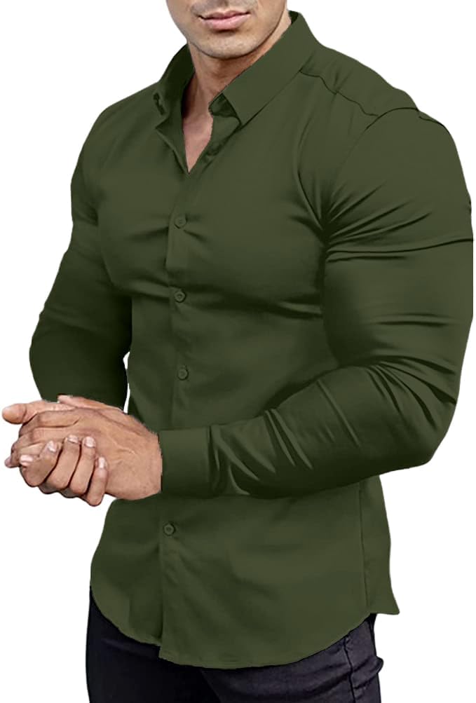 Männerhemd olivgrün, langarm, Slim Fit, Baumwolle, elegant, Freizeitmode, Herrenbekleidung.