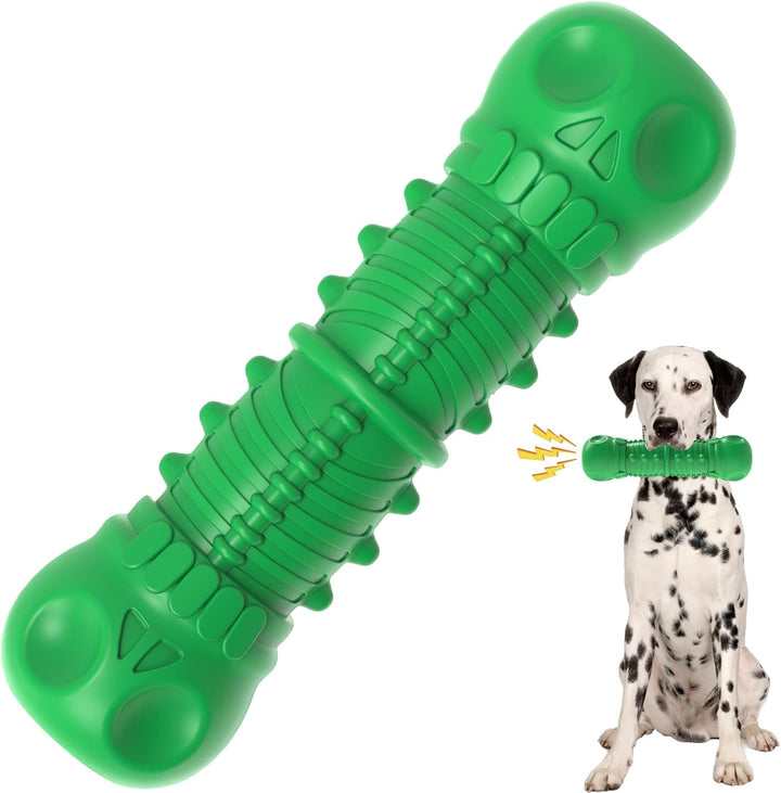 Grünes Hundespielzeug aus Gummi, Knochenform, langlebig, für Zahnpflege und Kauspielzeug.