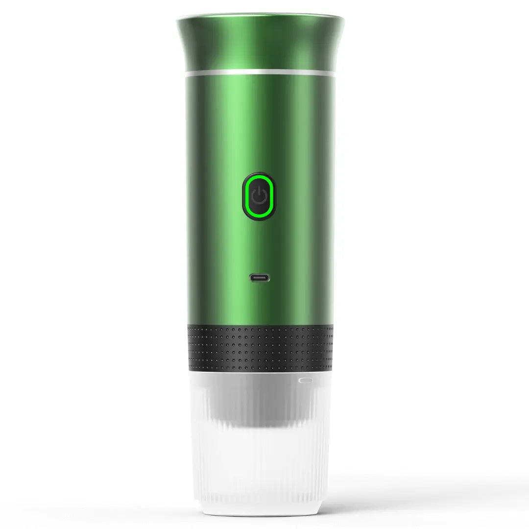 Grüner tragbarer Staubsauger, kabellos, USB-Anschluss, kompakt, für Auto und Haushalt.