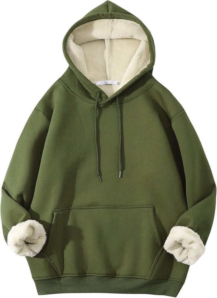 Grüner Kapuzenpullover mit Fleece-Futter, Kängurutasche, Unisex, warm, bequem.