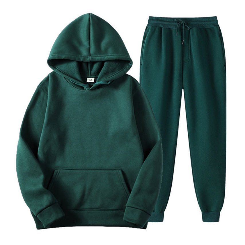 Grüner Kapuzenpullover und Jogginghose Set, Unisex, Baumwolle, bequem, Freizeitkleidung.
