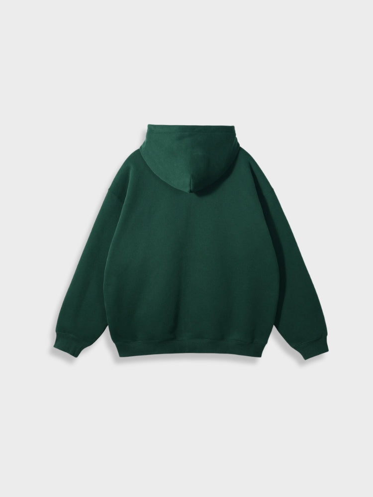 Grüner Kapuzenpullover aus Baumwolle, Unisex, lässiger Stil, Rückansicht, modisch, bequem.
