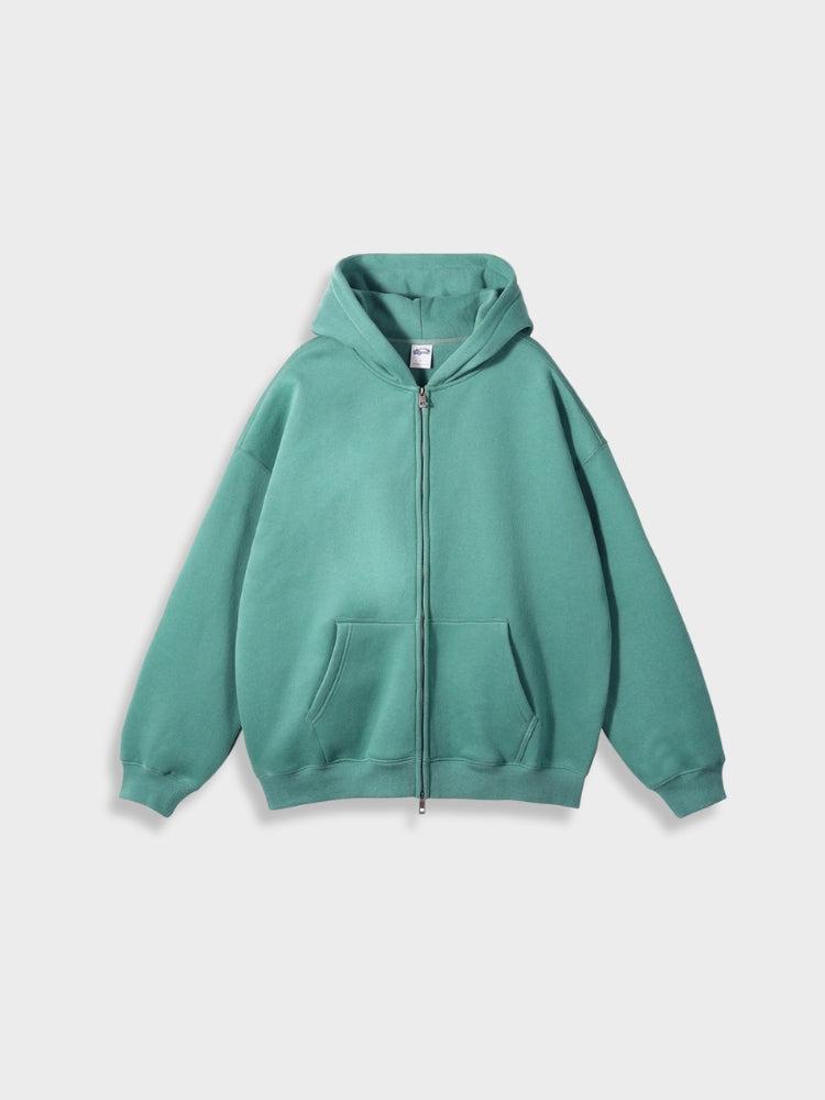 Grüne Kapuzenjacke mit Reißverschluss, Baumwolle, Unisex, lässig, modisch, bequem.