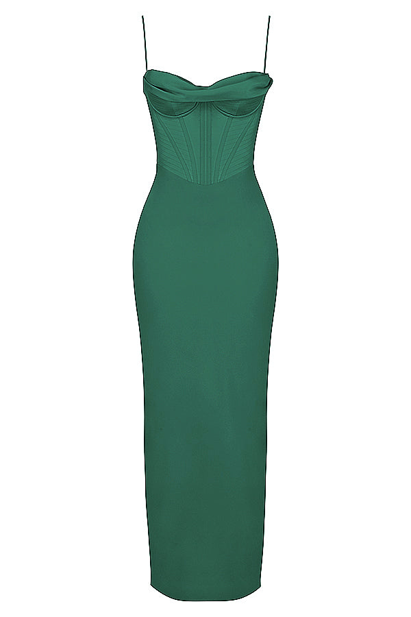 Grünes, ärmelloses Abendkleid mit Korsett-Design, elegantes Maxikleid für Damen.