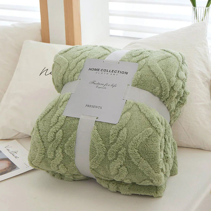 Grüne Fleecedecke, Home Collection, weich, gemütlich, Wohnzimmer, Schlafzimmer, Geschenkidee.
