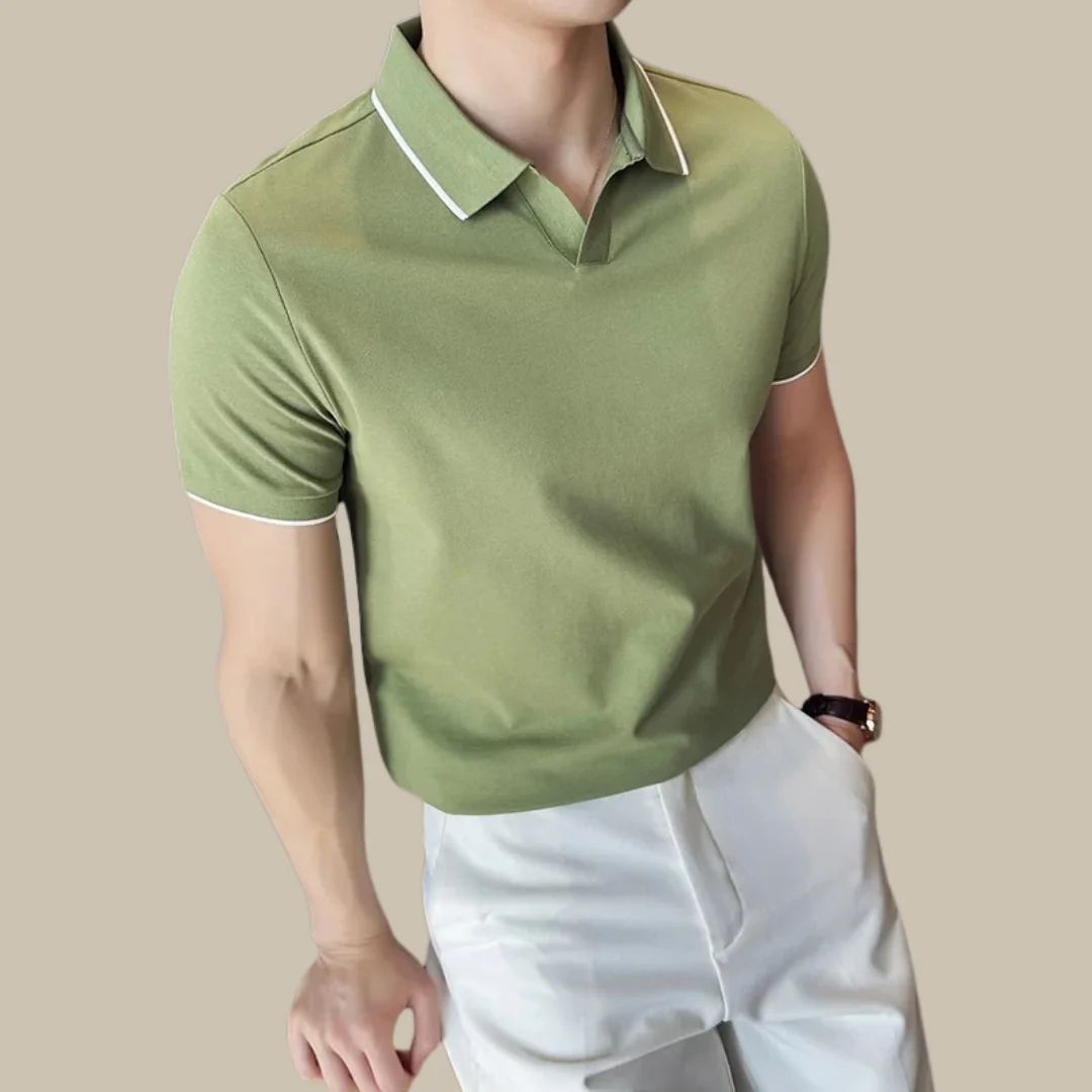 Grünes Herren-Poloshirt, kurzärmelig, Baumwolle, modisch, Freizeitkleidung.