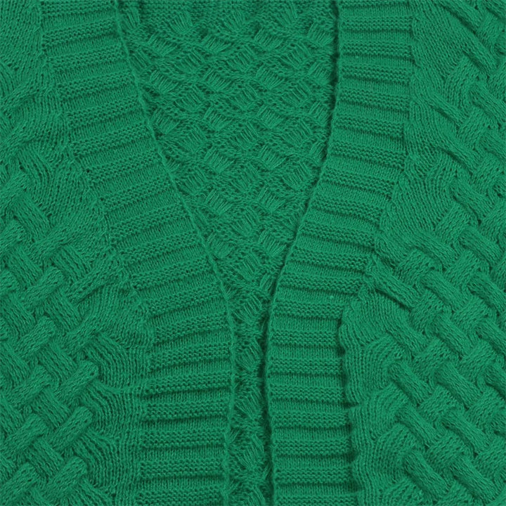Grüner Strickpullover, Zopfmuster, Baumwolle, modisch, warm, Damenmode, Herbstkleidung.