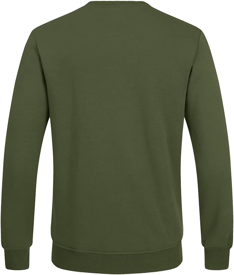 Grüner Herrenpullover, langärmelig, Baumwolle, Rückansicht, Freizeitmode, bequem.