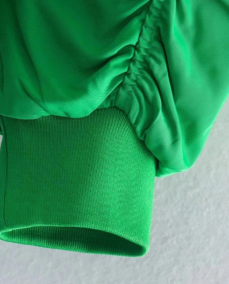 Grüne Bomberjacke aus Nylon mit elastischem Bündchen, modisch, Unisex, Herbstkleidung.