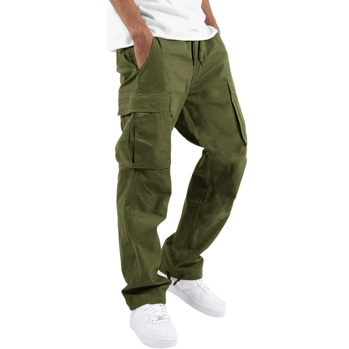 Grüne Cargo-Hose für Herren, lässig, Baumwolle, mit Taschen, modisch, bequem.