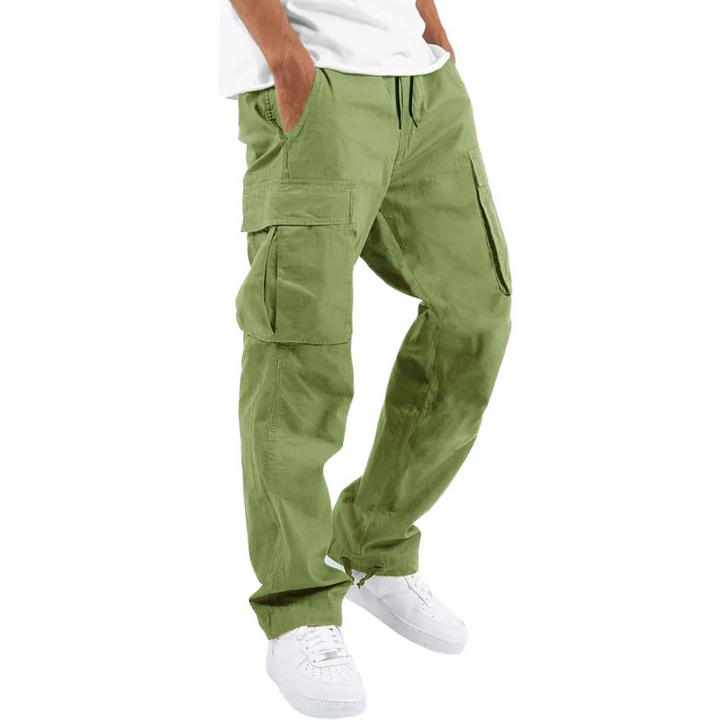 Grüne Cargo-Hose für Herren, Baumwolle, lässig, mit Taschen, ideal für Outdoor-Aktivitäten.