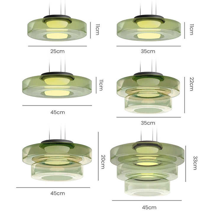 Grüne Glas-Pendelleuchte, modern, rund, verschiedene Größen, LED, Wohnzimmerbeleuchtung.