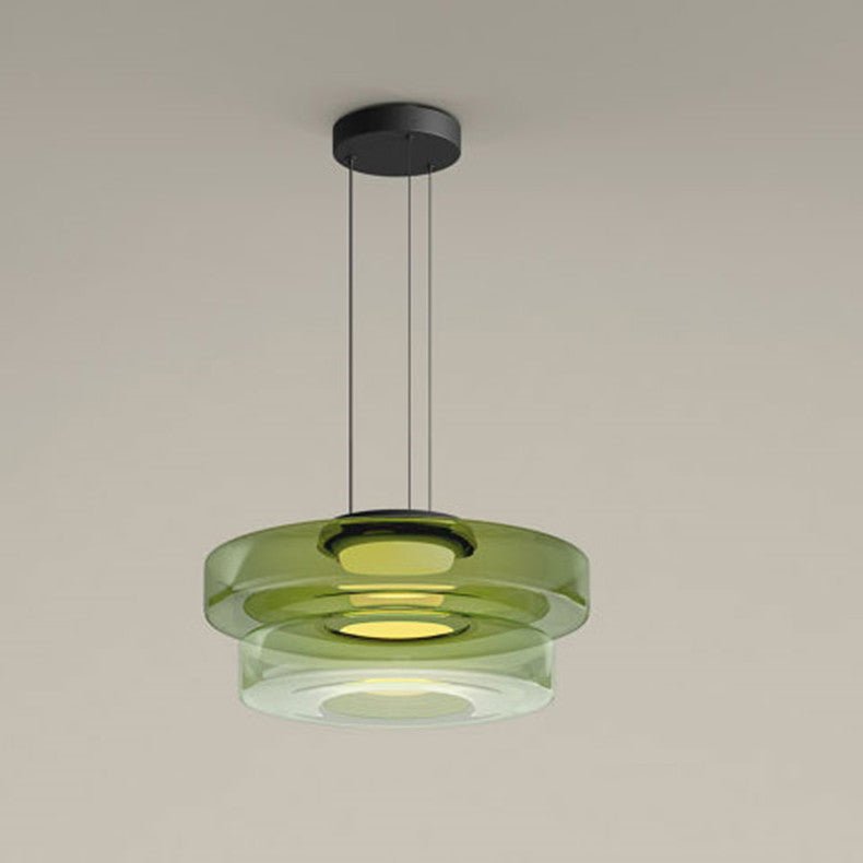 Moderne grüne Glas-Pendelleuchte, runde Form, Deckenbeleuchtung, Inneneinrichtung.