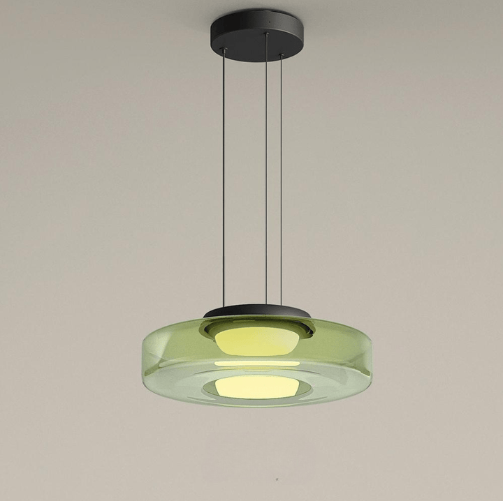 Moderne grüne Glas-Pendelleuchte, LED, rund, für Wohnzimmer oder Esszimmerbeleuchtung.