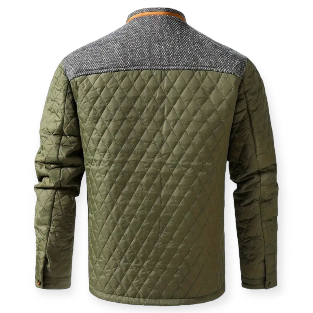 Grüne gesteppte Jacke mit grauem Schulterbereich, Herrenmode, Outdoor-Bekleidung