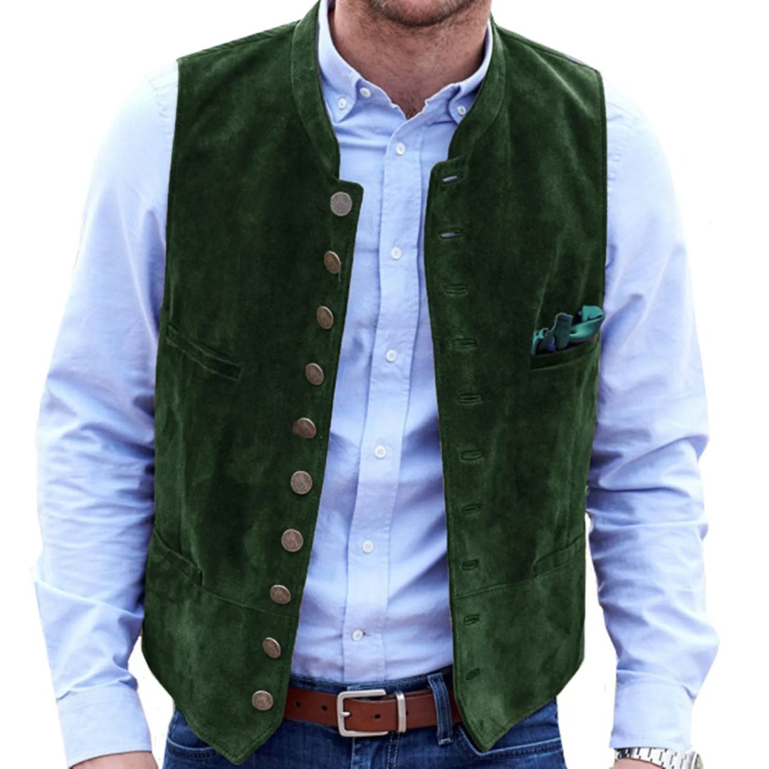 Grüne Herrenweste aus Wildleder, traditionell, mit Knöpfen, ideal für Trachtenmode.