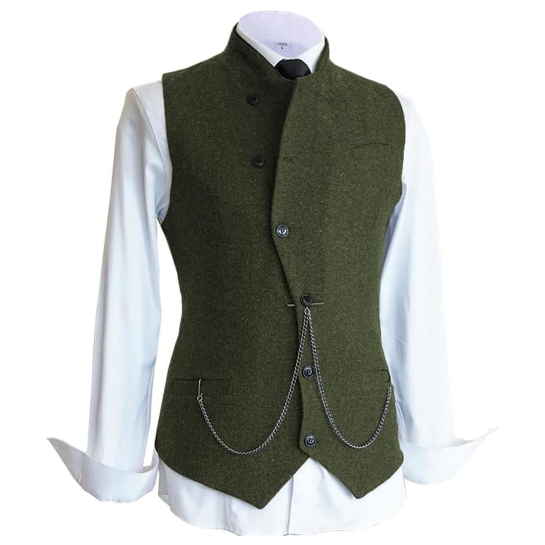 Grüne Herrenweste mit Kette, Trachtenmode, elegantes Design, ideal für festliche Anlässe.