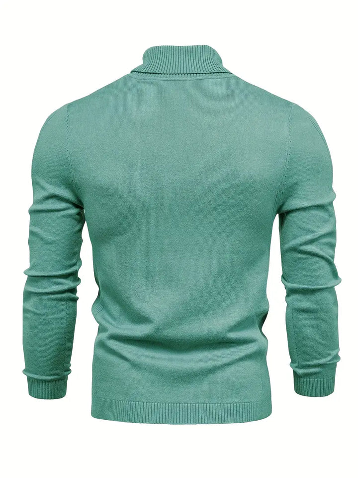 Grüner Herrenpullover aus Baumwolle, Langarm, Rollkragen, modisch, bequem, elegant.