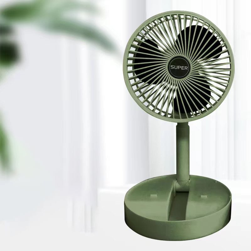 Grüner Tischventilator, kompakt, leise, energieeffizient, ideal für Büro und Zuhause.