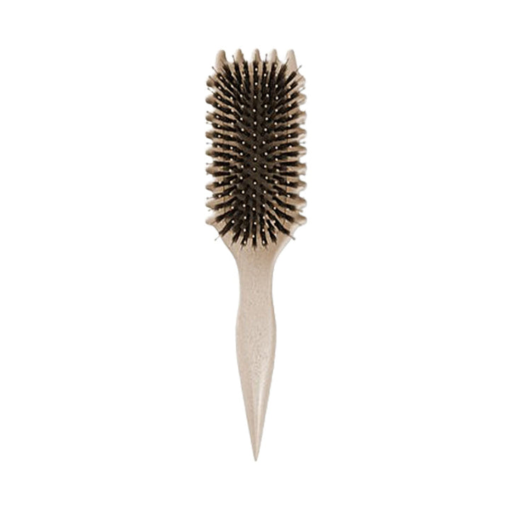 Beige Haarbürste mit Naturborsten, ergonomischer Griff, ideal für tägliche Haarpflege.