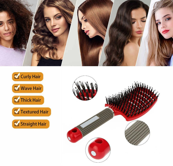 Rote Haarbürste für lockiges, welliges, dickes, strukturiertes und glattes Haar, Styling-Tool.