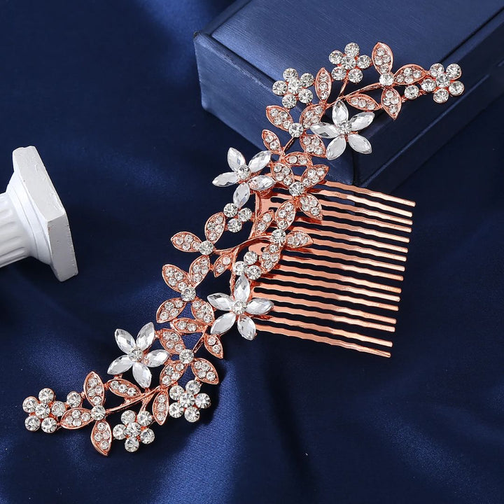 Roségold Haarkamm mit Kristallblumen, elegantes Brautaccessoire, Hochzeitsschmuck.