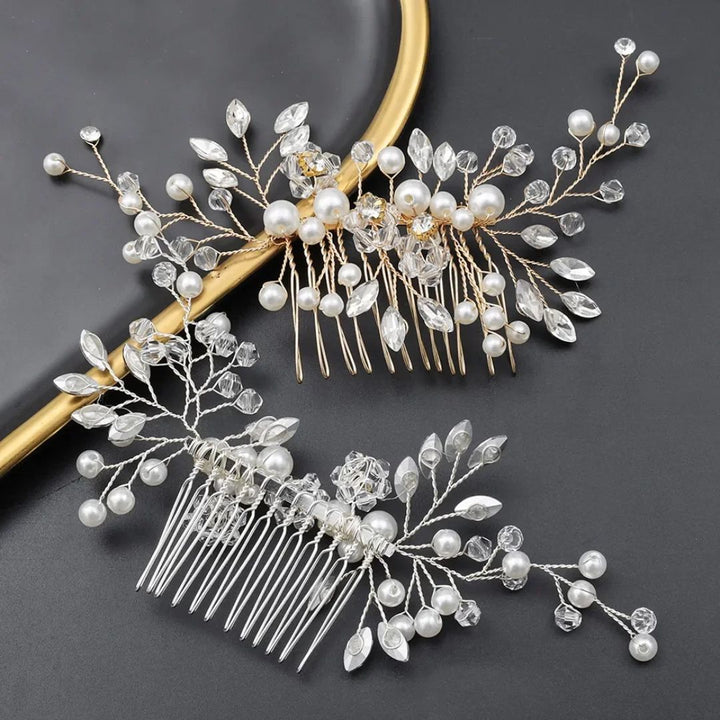 Haarspange mit Perlen und Kristallen, silber, elegant, Brautschmuck, Hochzeit Accessoire.