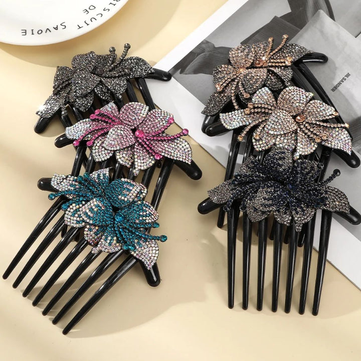 Haarspangen mit Strass-Schmetterlingen, schwarz, glitzernd, modisches Accessoire, Damenfrisur.